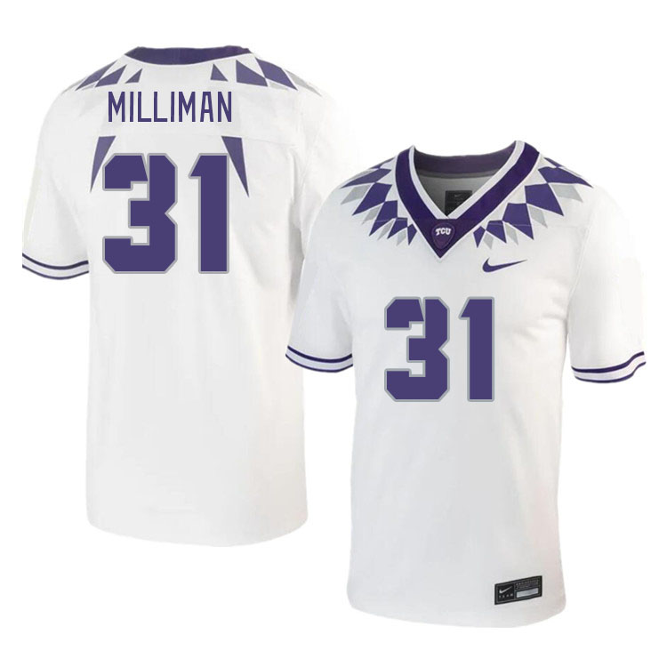 Men #31 Jake Milliman TCU Horned Frogs 2023 College Footbal Jerseys Stitched-White - Click Image to Close